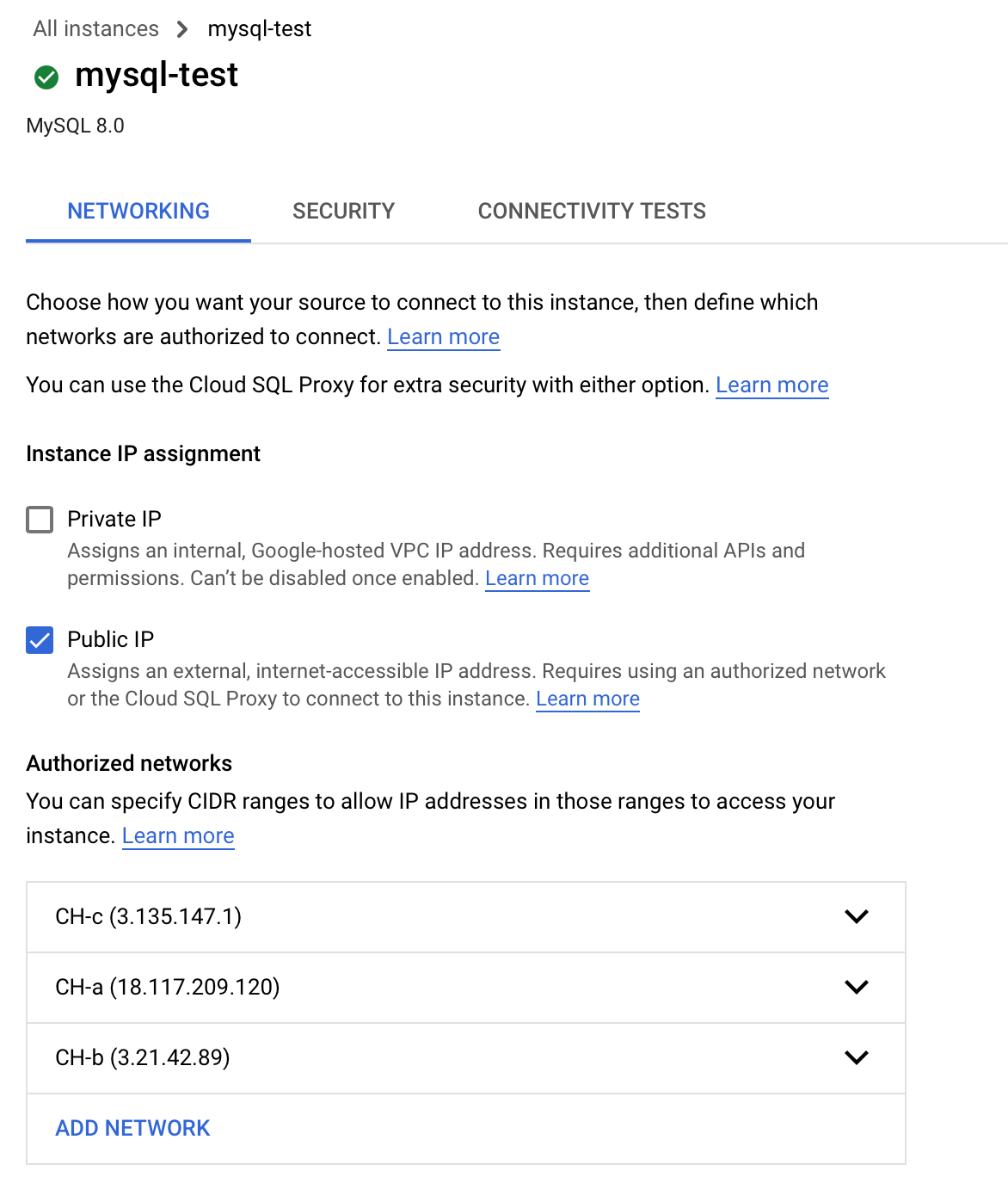 GCP Authorized networks - Zoomed